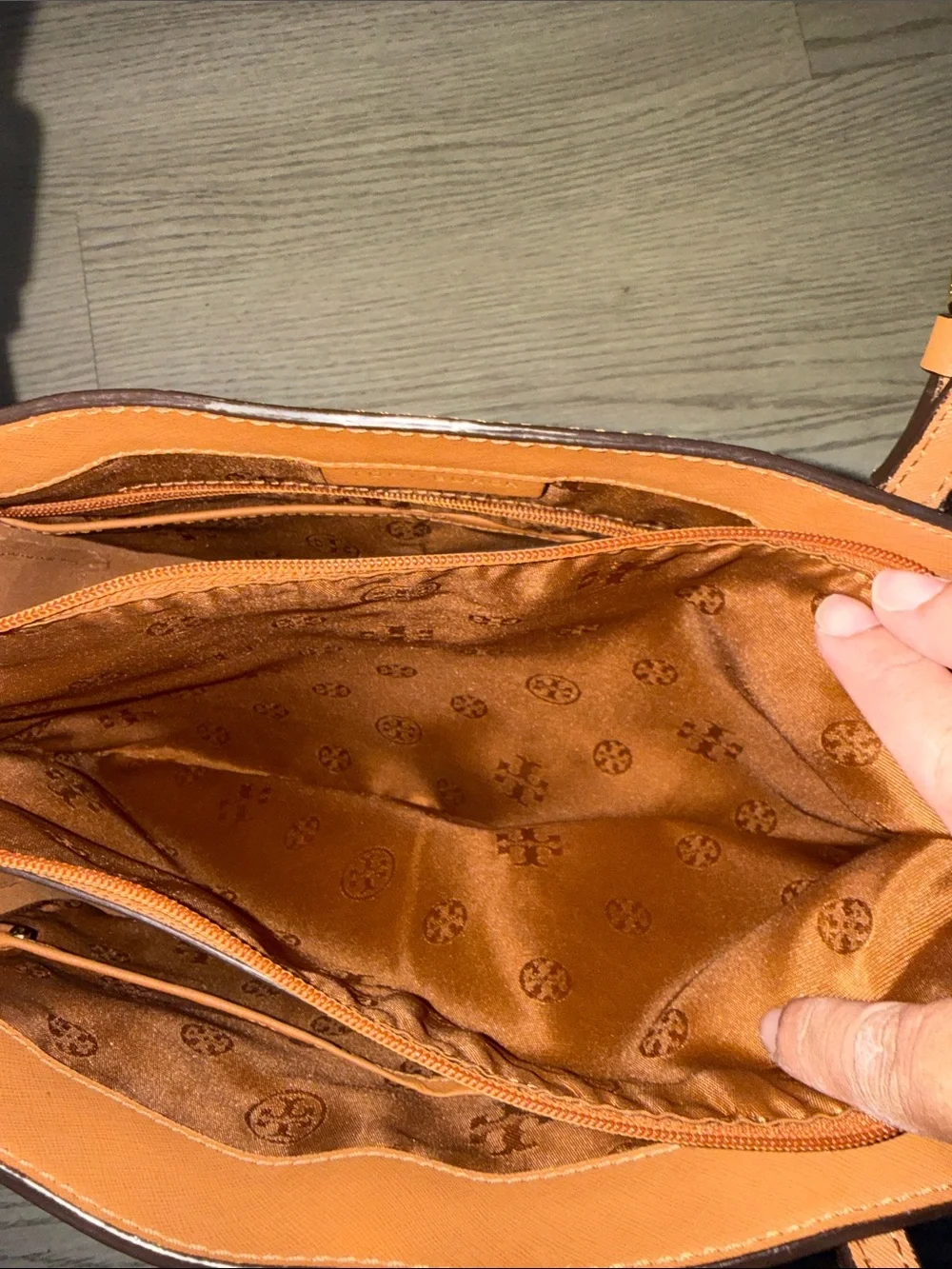 Tory Burch Cognac Leather Tote with Gold Logo